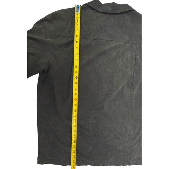 Duke Kahanamoku 100% Silk Shirt Hawaiian Black Tonal Embossed Palms Cabana LARGE - Picture 10 of 16